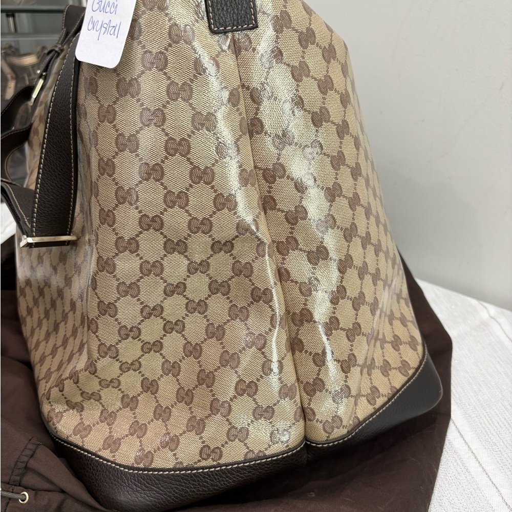 Authentic Gucci GG Supreme Crystal Monogram Large Shoulder Tote Shopper w duster - Picture 5 of 15